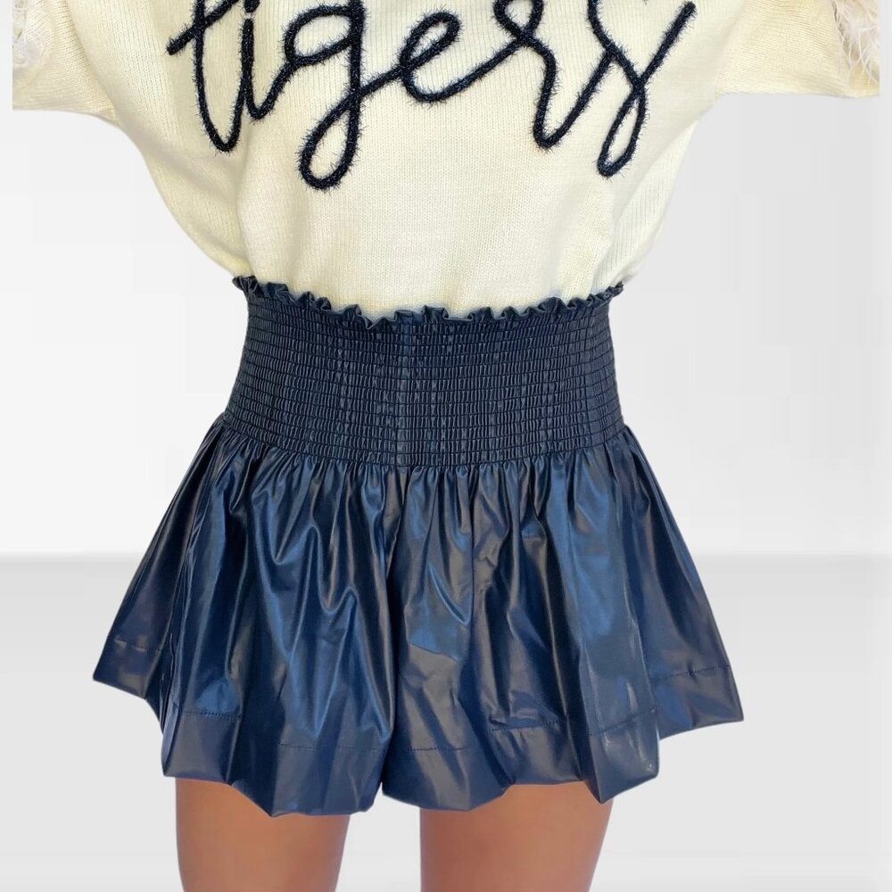 NWOT - Queen of Sparkles Navy Leather Swing Short